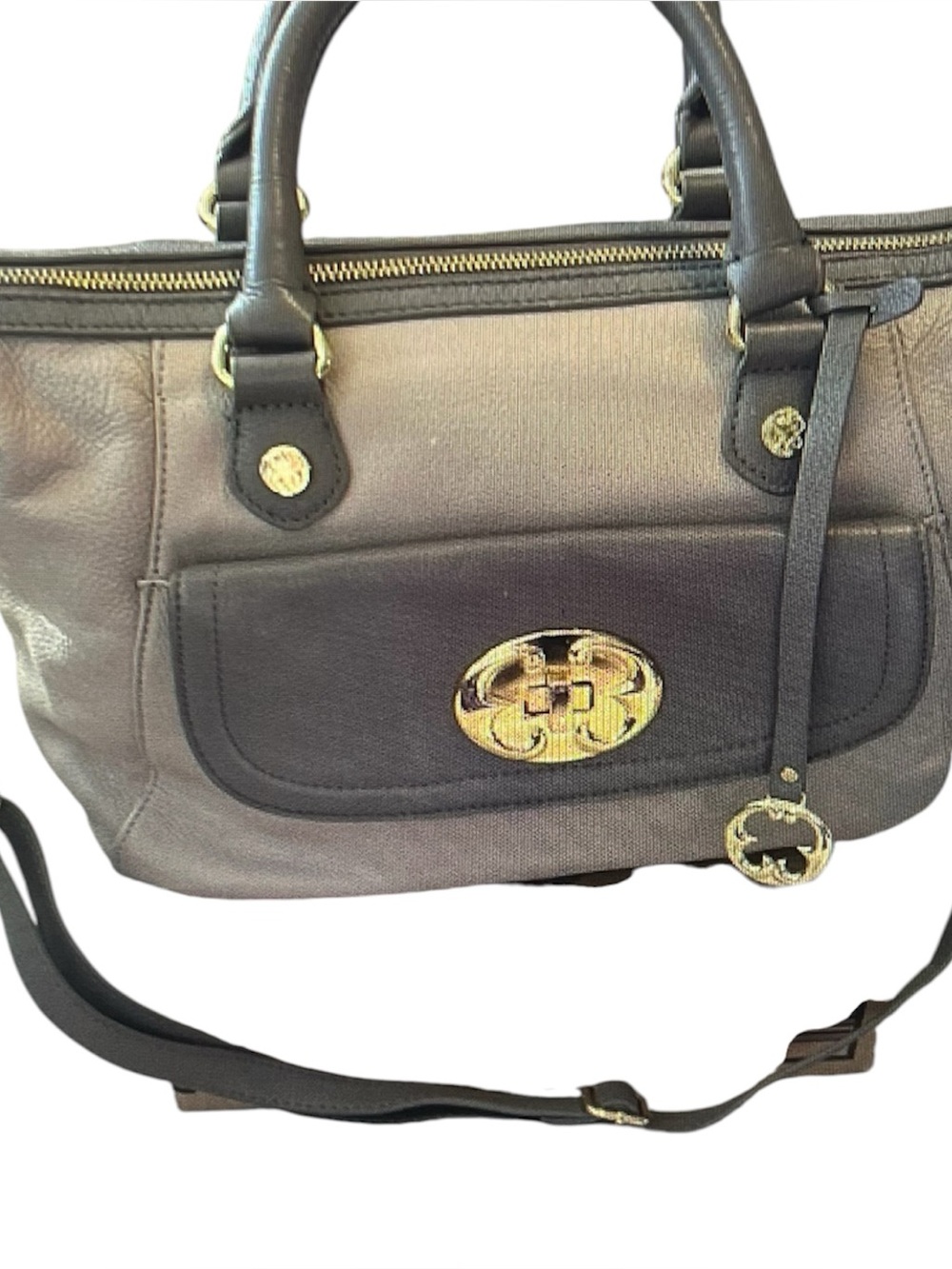 EMMA FOX TWO TONE PEBBLED LEATHER TUPE/TAN DOME SATCHEL